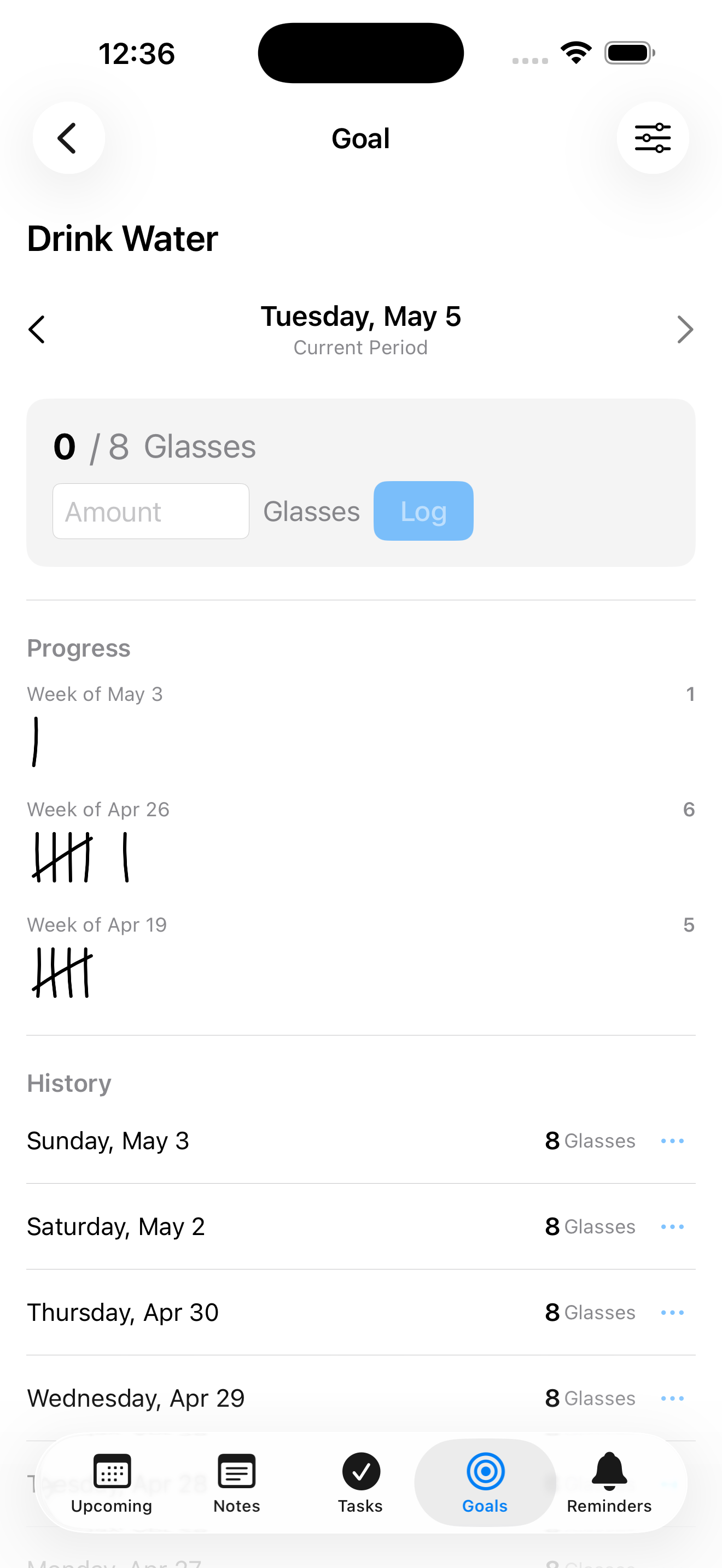 NoteThing goal details on iPhone