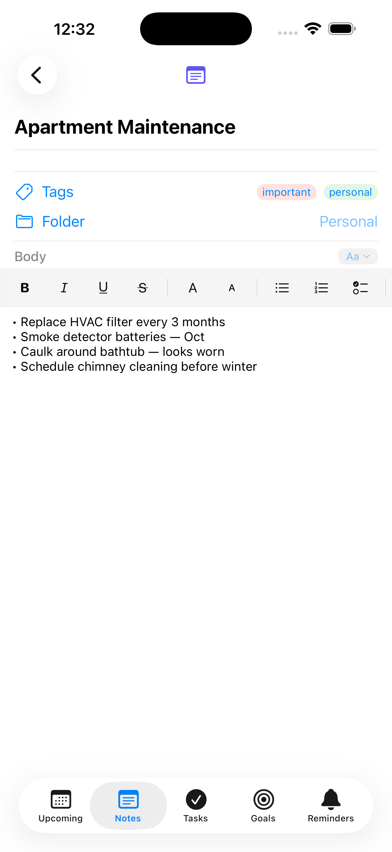 NoteThing note editor on iPhone