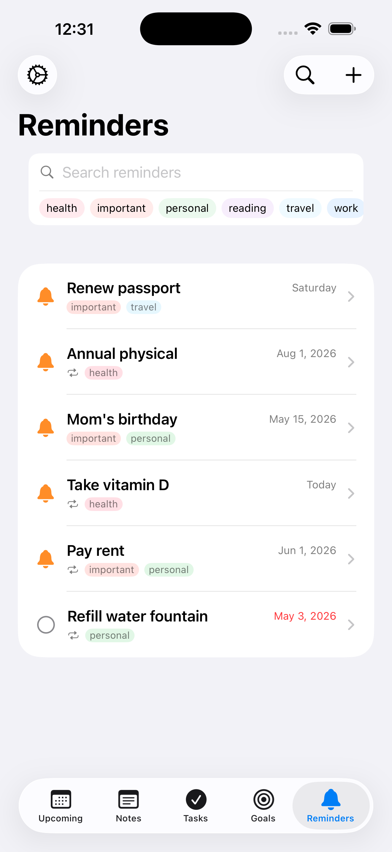 NoteThing reminders on iPhone
